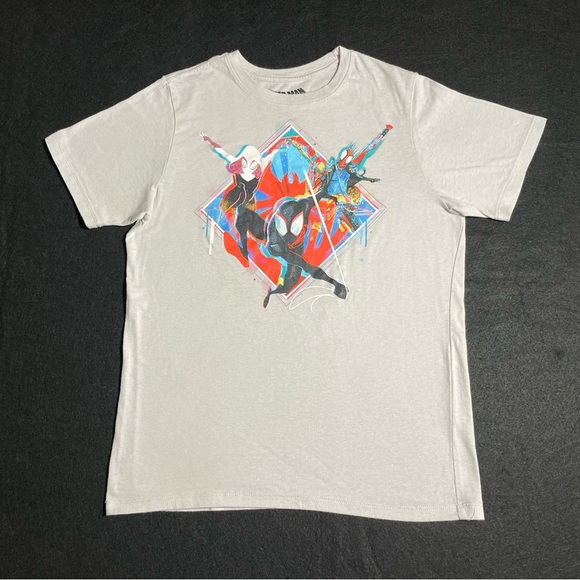 Marvel Spider-Verse Boys T-Shirt Size 18 3XL Gray Crew Neck Short Sleeve Tee - Picture 1 of 4